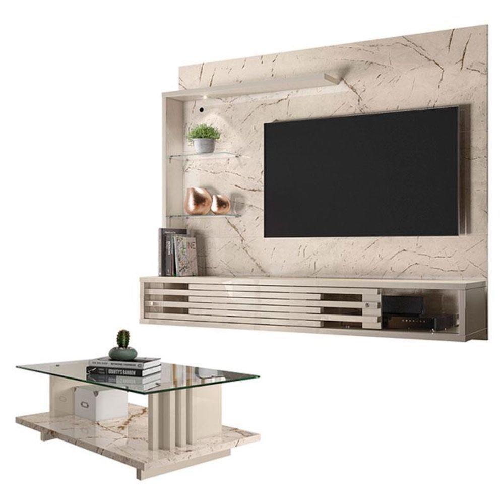 Estante Home Theater Suspenso Com Mesa De Centro Frizz Select Calacata Off White – Madetec - 1