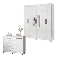 Cômoda Flora E Guarda Roupa Casal Prático Branco Com Espelho - Demóbile - 1