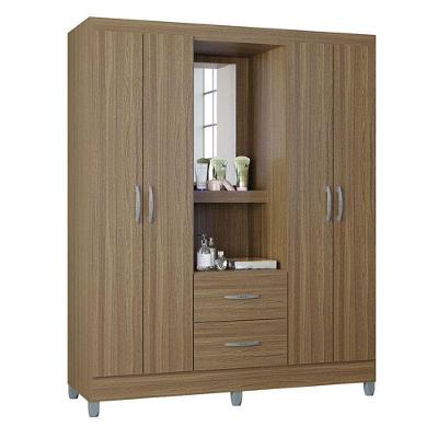 Guarda Roupa Solteiro Cordoba 4 Portas 2 Gavetas Castanho MDP com Espelho