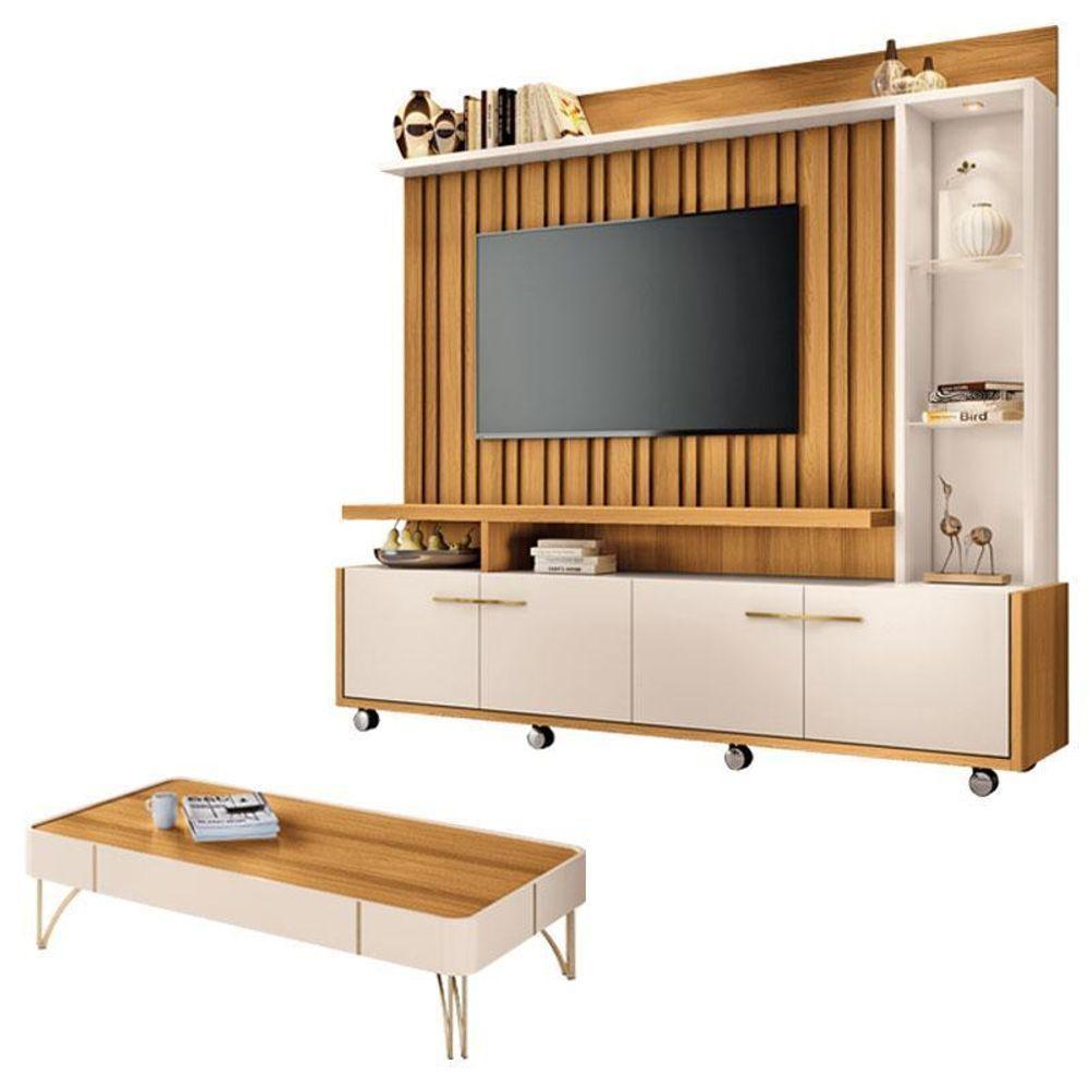 Estante Home Theater Titan E Mesa De Centro Cadenza Cinamomo Off White - Hb Móveis - 1