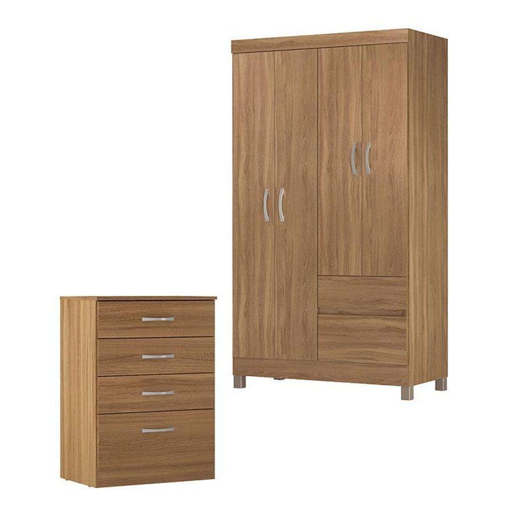 Cômoda Astral E Guarda Roupa Solteiro Lótus Amêndola Touch - Demóbile - 1