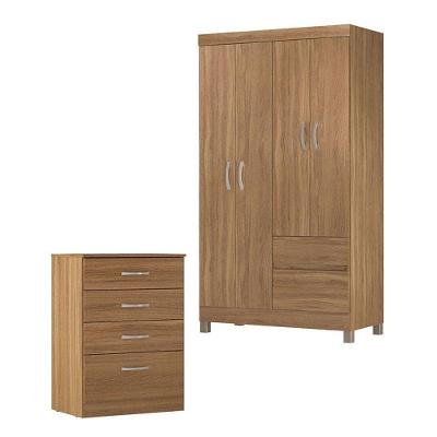 Cômoda e Guarda Roupa Solteiro Astral Lótus 4 Portas Giratórias 2 Gavetas MDP Amêndola Touch