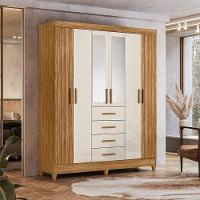 Guarda Roupa Solteiro Ambiente Aruba 6 Portas Freijó Off White Com Espelho - Moval - 1