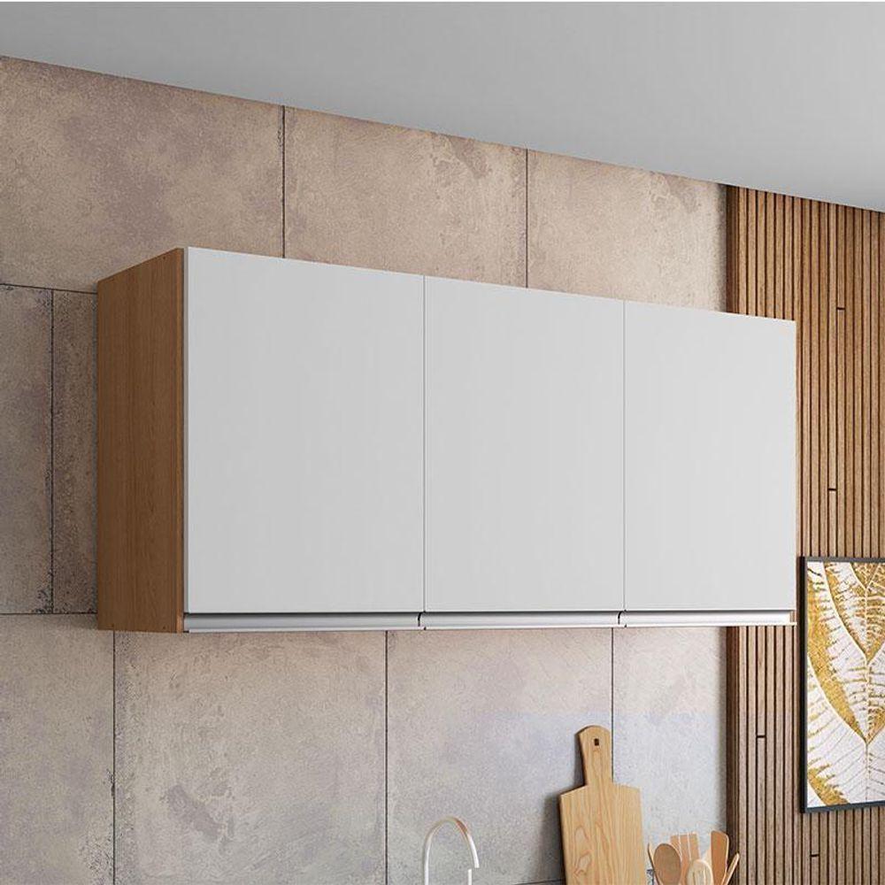Armário Aéreo Para Cozinha Ambiente Andréia 3 Portas Amêndoa Branco - Ajl - 1
