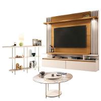 Home Suspenso Cosmo Cinamomo Off White E Aparador Infinity E Mesa De Centro Sky Com Tampo De Vidro Off White- Hb Móveis - 1