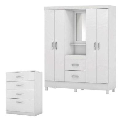 Cômoda Astral E Guarda Roupa Casal Lord Branco - Demóbile
