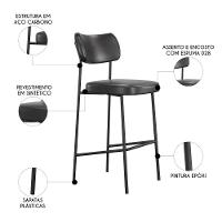 Banqueta Alta Bar Estofada Kit 2 Milli Sintético Preto A14 - Mpozenato - 2