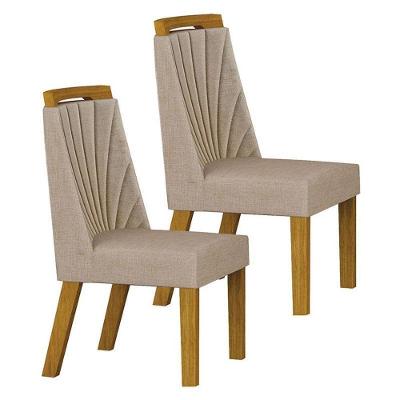 Cadeira Para Mesa De Jantar Liz Mdf Kit 2 Peças Freijó Linho Palha – Leifer Móveis