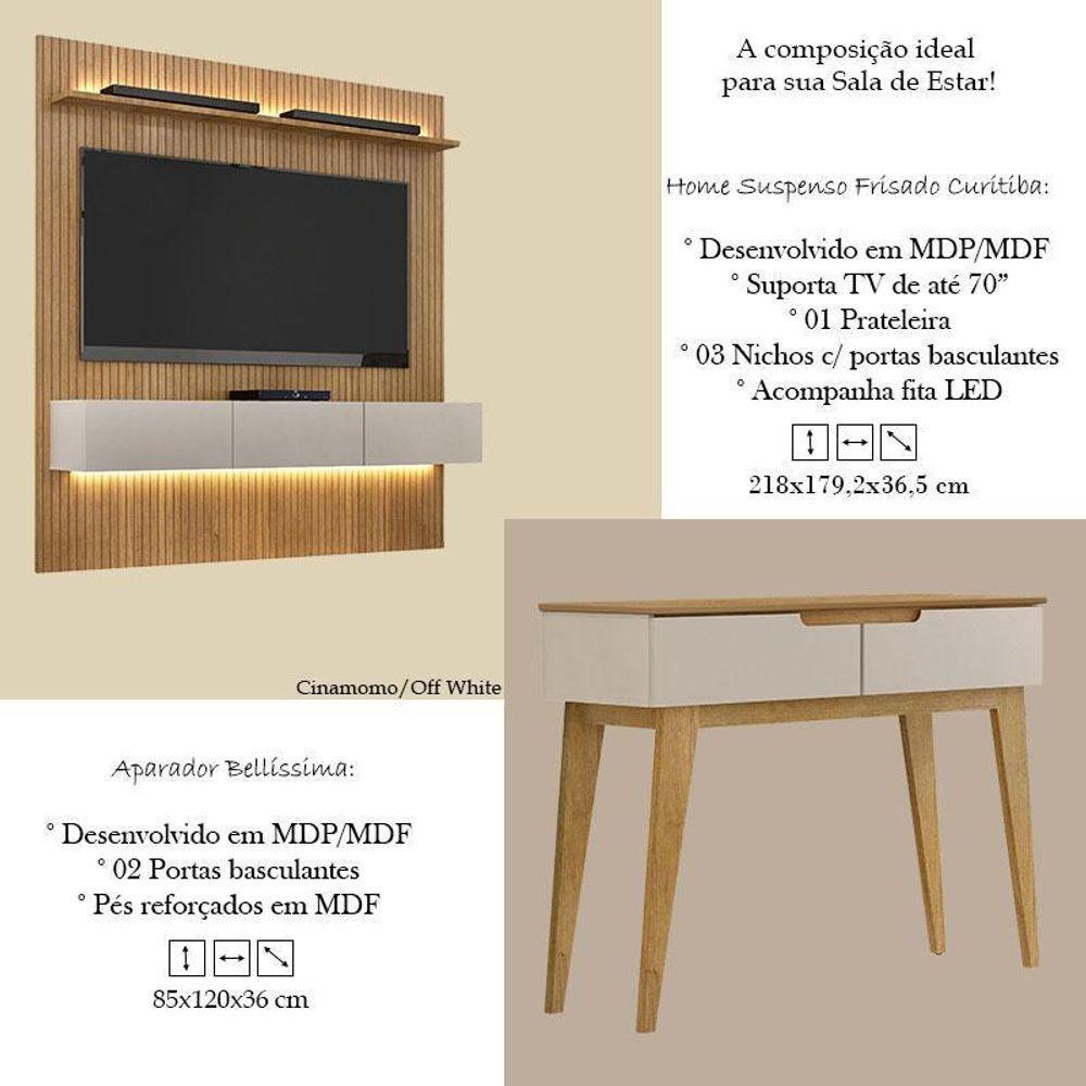 Home Suspenso Frisado Curitiba 180 Com Led E Aparador Bellíssima Cinamomo Off White - Valdemóveis - 4