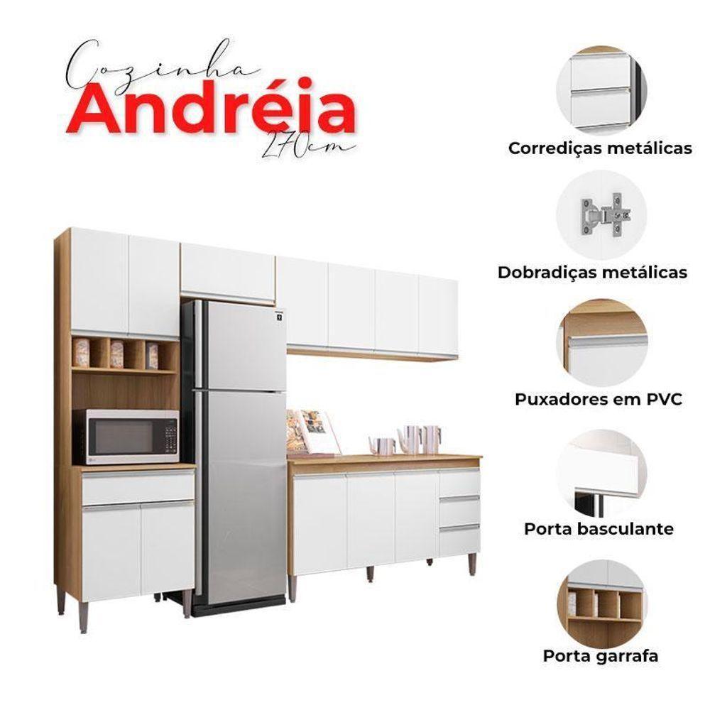 Cozinha Com Balcão E Tampo 150cm Ambiente Andréia Amêndoa Branco - Ajl - 4