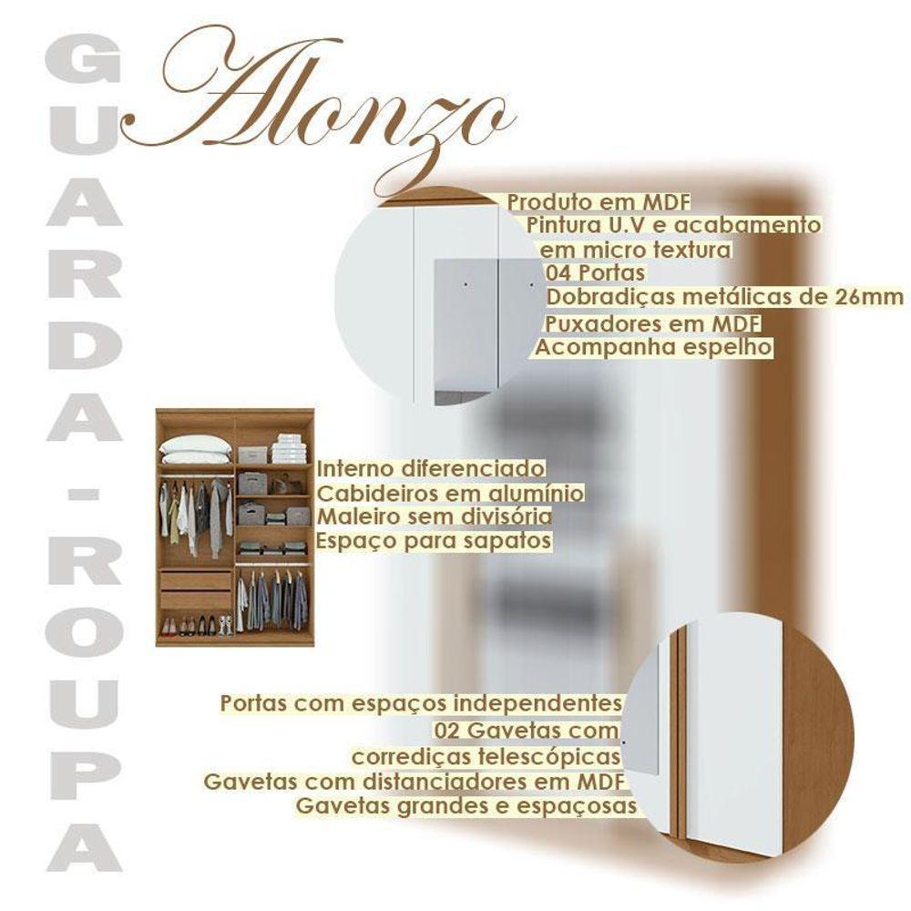 Guarda Roupa Solteiro Ambiente Alonzo 4 Portas Amêndoa Clean Branco Com Espelho - Lopas - 5