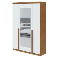 Guarda Roupa Solteiro Ambiente Alonzo 4 Portas Amêndoa Clean Branco Com Espelho - Lopas - 2
