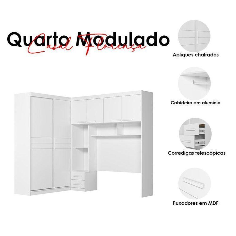 Quarto Modulado Casal Florença Branco Brilho - Moval - 4