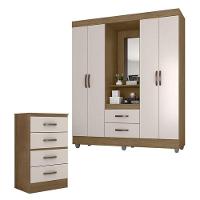 Guarda Roupa Casal Capela E Cômoda 4 Gavetas Lite Nature Off White – Móveis Leão - 1