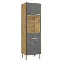 Armário Paneleiro Ametista Micro-ondas 2 Gavetas Freijó Gris - Kits Paraná - 1