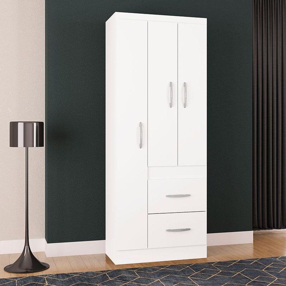 Cômoda 867 4 Gavetas Com Guarda Roupa Solteiro Milão 3 Portas Branco Brilho - Poquema - 7