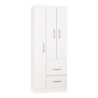 Cômoda 867 4 Gavetas Com Guarda Roupa Solteiro Milão 3 Portas Branco Brilho - Poquema - 5