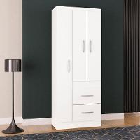 Cômoda 867 4 Gavetas Com Guarda Roupa Solteiro Milão 3 Portas Branco Brilho - Poquema - 7