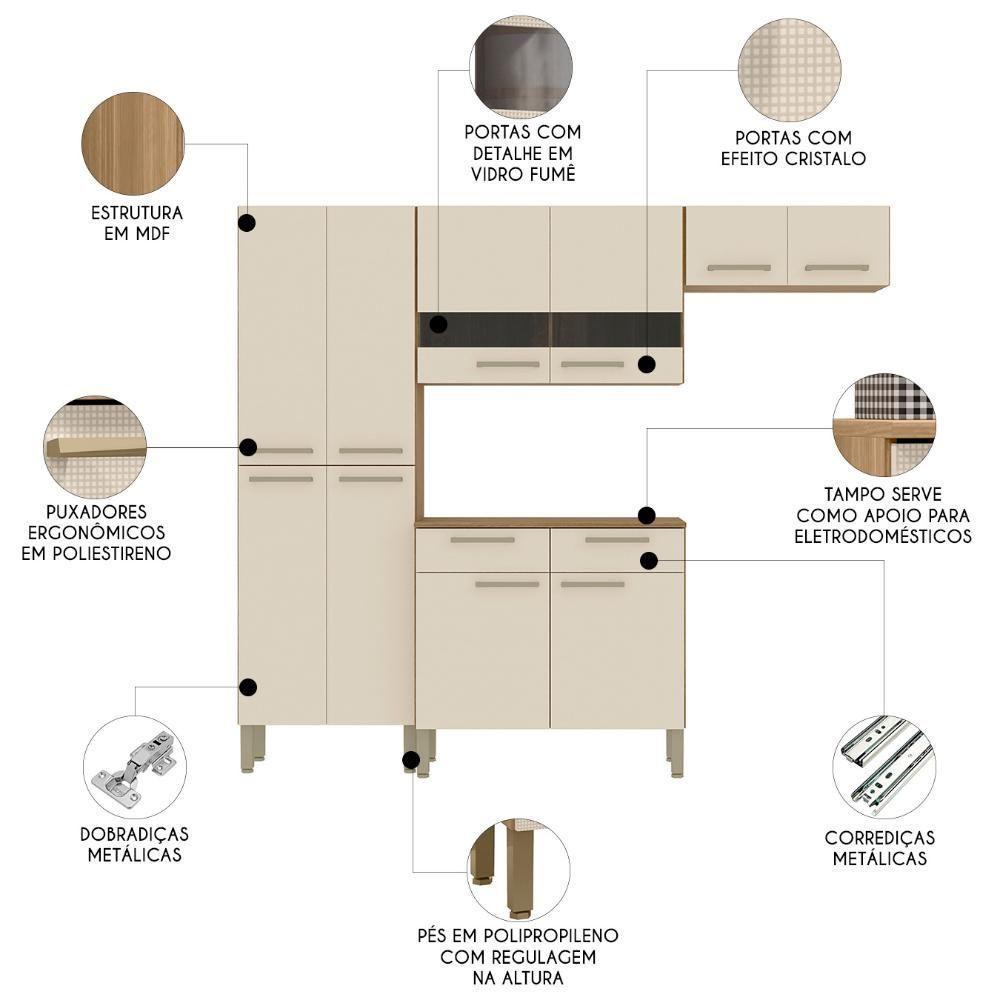 Cozinha Compacta Com Balcão 221cm Vivian Plus Freijó/soft Z06 - Mpozenato - 3