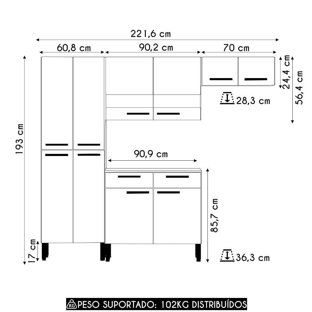 Cozinha Compacta Com Balcão 221cm Vivian Plus Freijó/soft Z06 - Mpozenato - 4