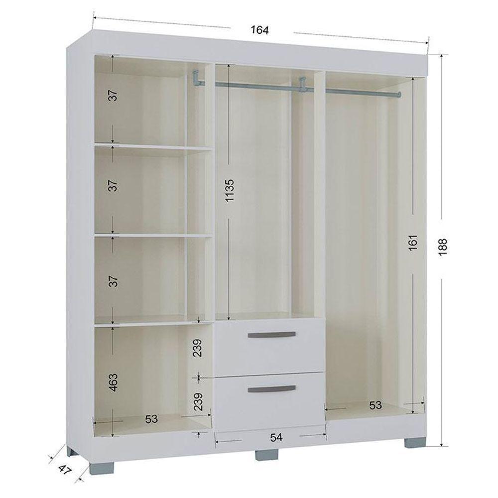 Guarda Roupa Casal Tóquio 6 Portas Com Armário Multiuso 2 Portas Pequeno Branco Brilho - Poquema - 2