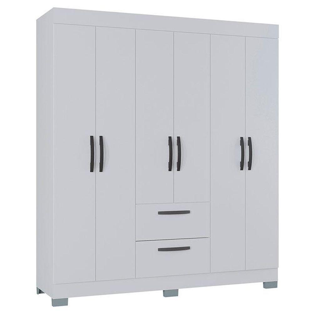 Guarda Roupa Casal Tóquio 6 Portas Com Armário Multiuso 2 Portas Pequeno Branco Brilho - Poquema - 4
