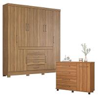 Cômoda Flora E Guarda Roupa Casal New Realce Amêndola Touch - Demóbile - 1