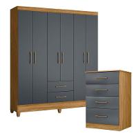 Guarda Roupa Casal Panamá E Cômoda Ms913 Freijó Cinza – Moval - 1