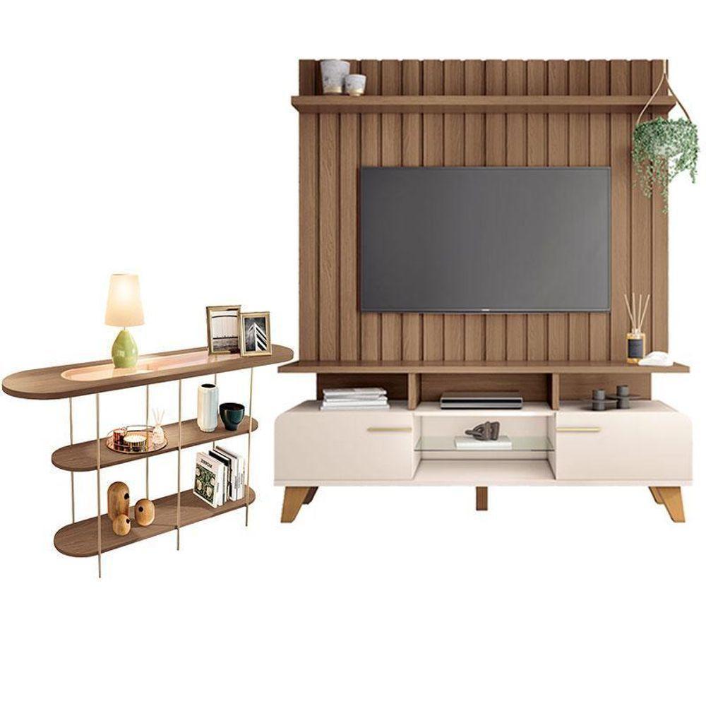 Rack Bancada Essenza E Painel Link 1.6 Com Aparador Infinity Off White Castanho – Hb Móveis - 1