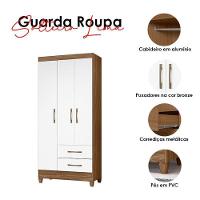 Guarda Roupa Solteiro Lima 3 Portas Naturale Branco - Moval - 2