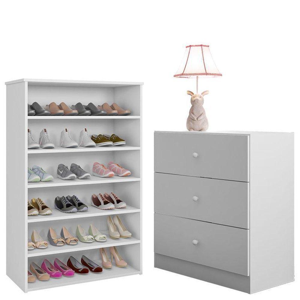 Cômoda Louise E Sapateira Laís Branco Brilho - Ajl - 1