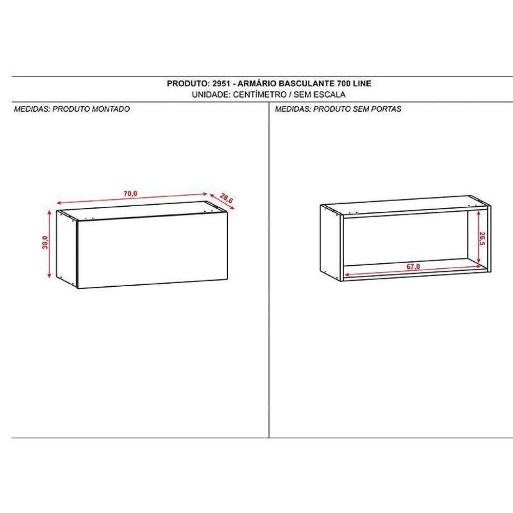 Armário Aéreo Line Basculante 70 Cm Gris - Kits Paraná - 3
