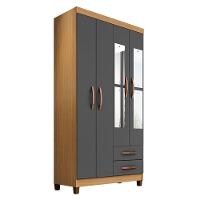 Guarda Roupa Solteiro Mogi Com Espelho 4 Portas Carvalho Americano Grafite - Incorplac - 1