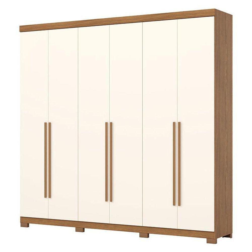 Guarda Roupa Casal Pétrus 6 Portas 4 Gavetas Com Pés Nature Off White - Henn - 1