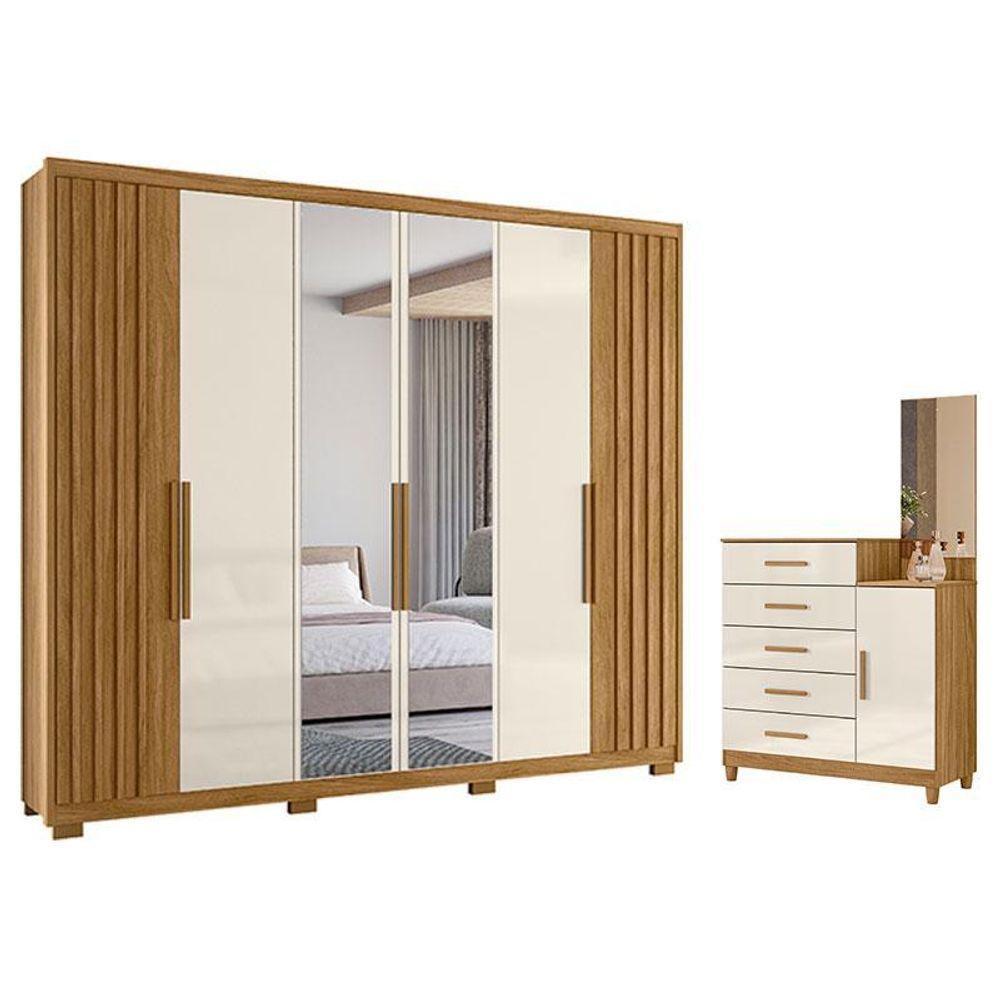 Guarda Roupa Casal Araguaia E Cômoda Lisboa Freijó Off White Com Espelho - Moval - 1