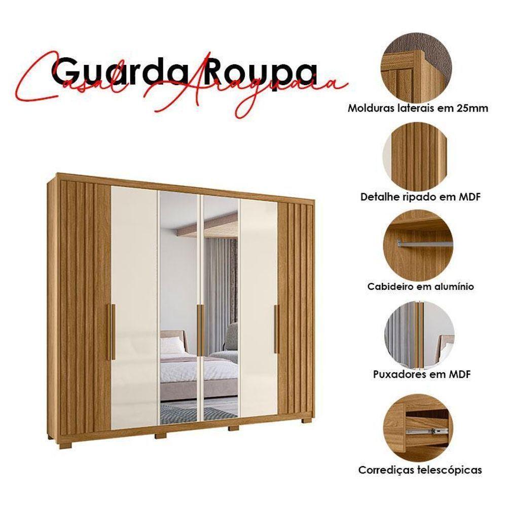 Guarda Roupa Casal Araguaia E Cômoda Lisboa Freijó Off White Com Espelho - Moval - 6