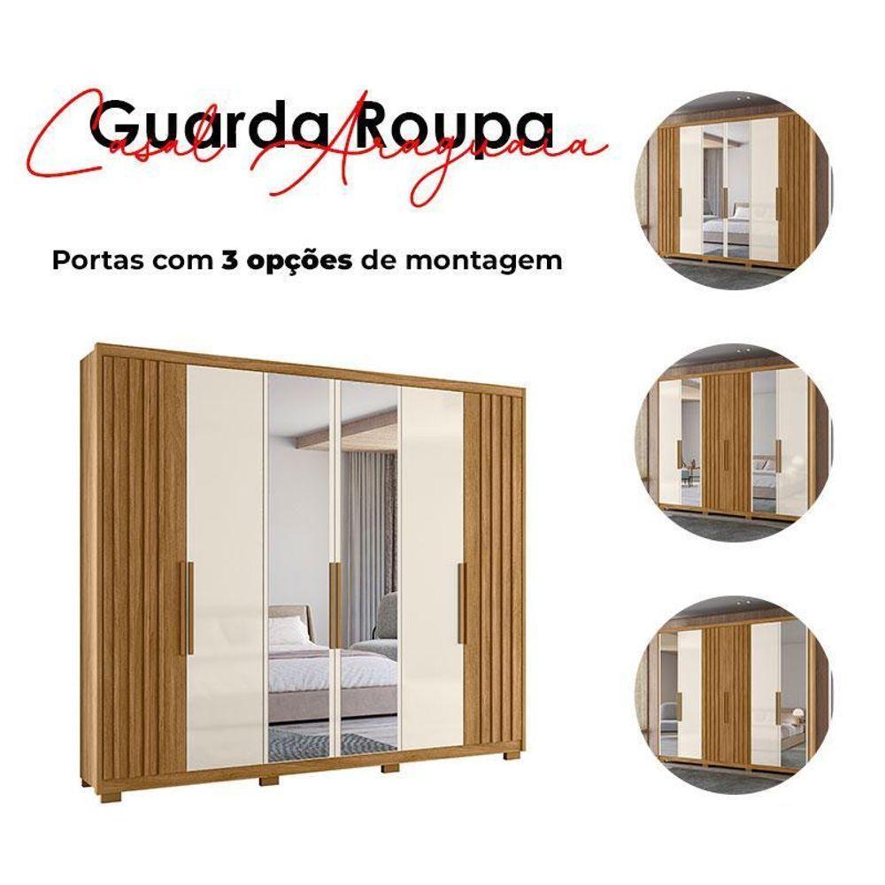 Guarda Roupa Casal Araguaia E Cômoda Lisboa Freijó Off White Com Espelho - Moval - 8
