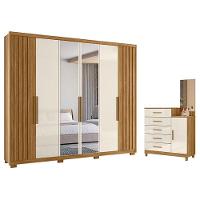 Guarda Roupa Casal Araguaia E Cômoda Lisboa Freijó Off White Com Espelho - Moval - 1