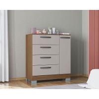 Cômoda 868 4 Gavetas E 1 Porta Com Armário Multiuso 2 Portas Pequeno Castanho Off White - Poquema - 6