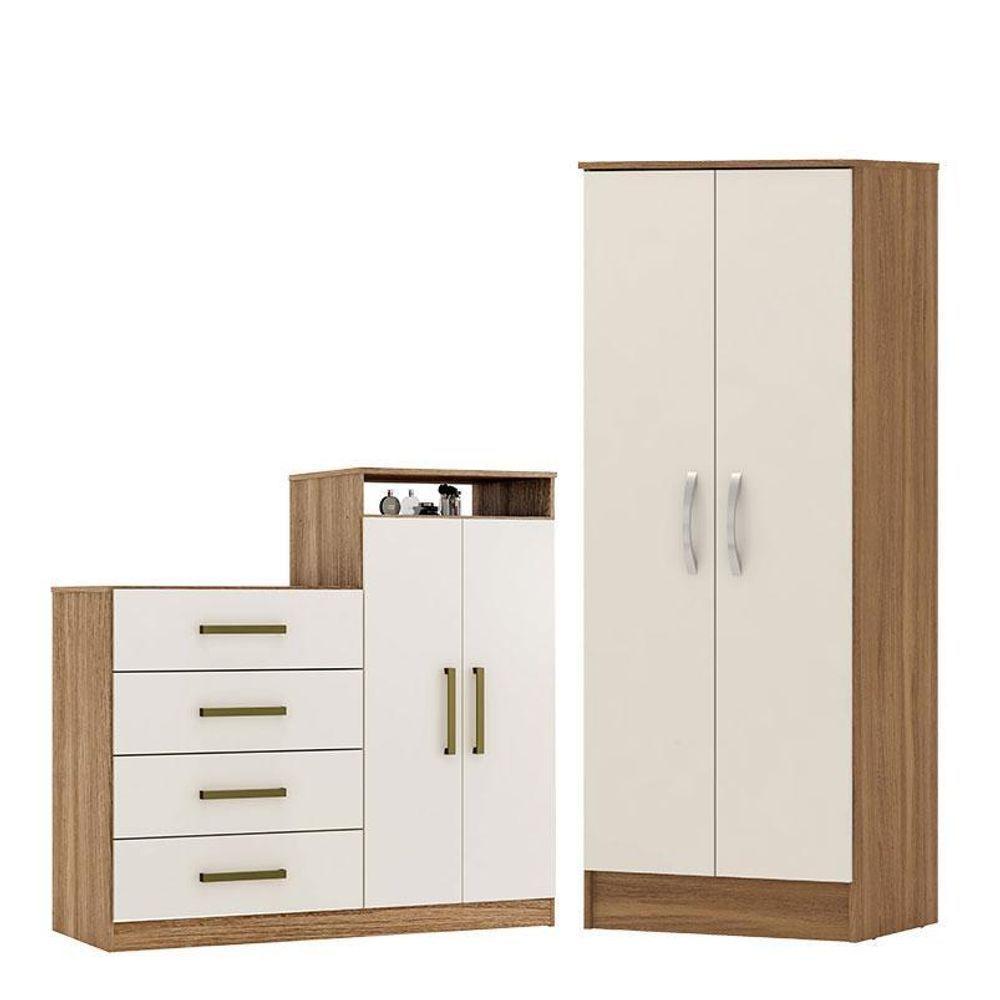 Cômoda Sapateira áurea E Armário Multiuso Viena Amêndola Touch Off White – Demóbile - 1