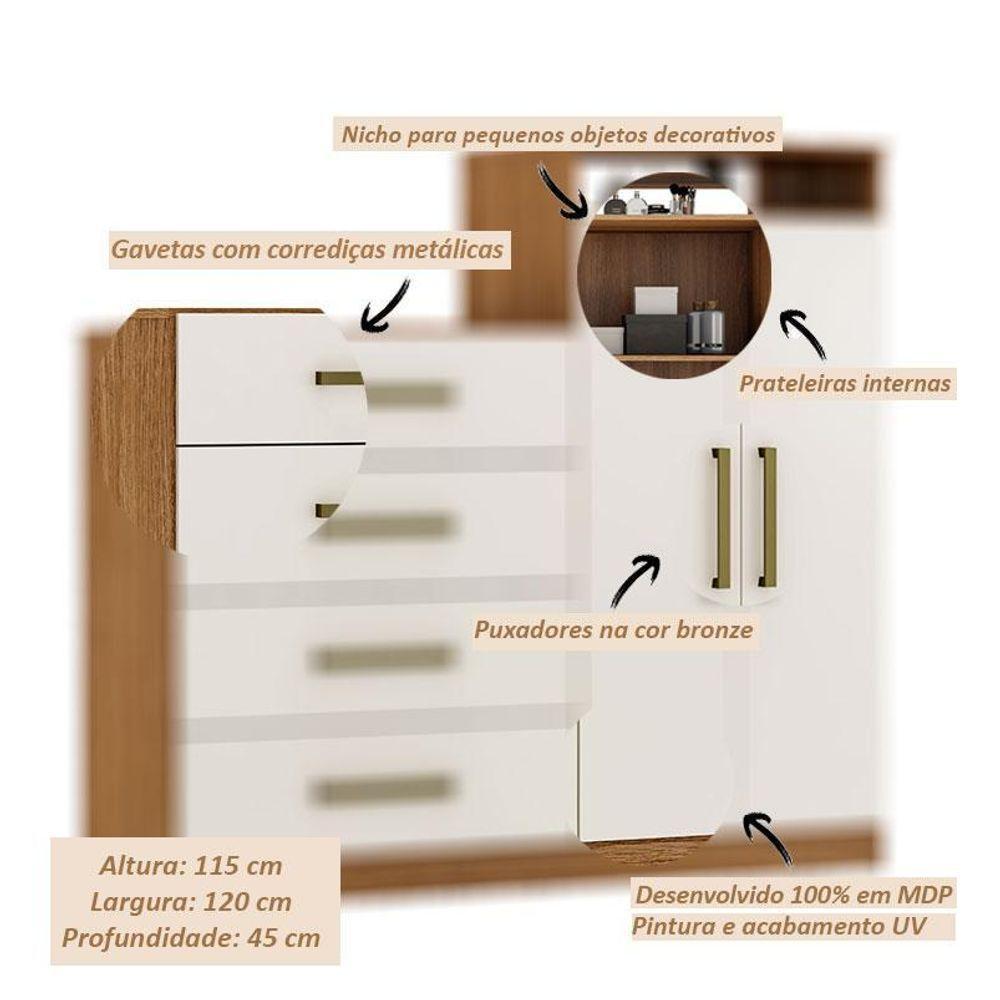 Cômoda Sapateira áurea E Armário Multiuso Viena Amêndola Touch Off White – Demóbile - 4