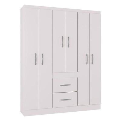 Guarda Roupa Casal Milão 6 Portas Bater 2 Gavetas Branco Brilho