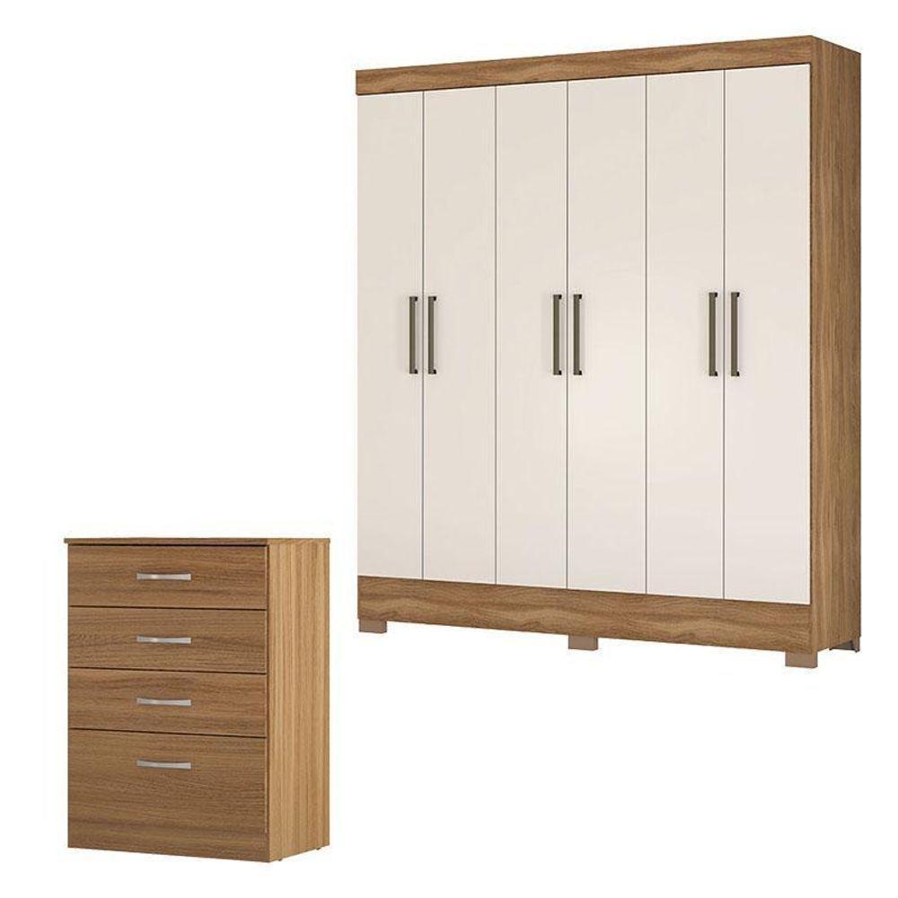 Cômoda Astral E Guarda Roupa Casal Verso Amêndola Off White - Demóbile - 1