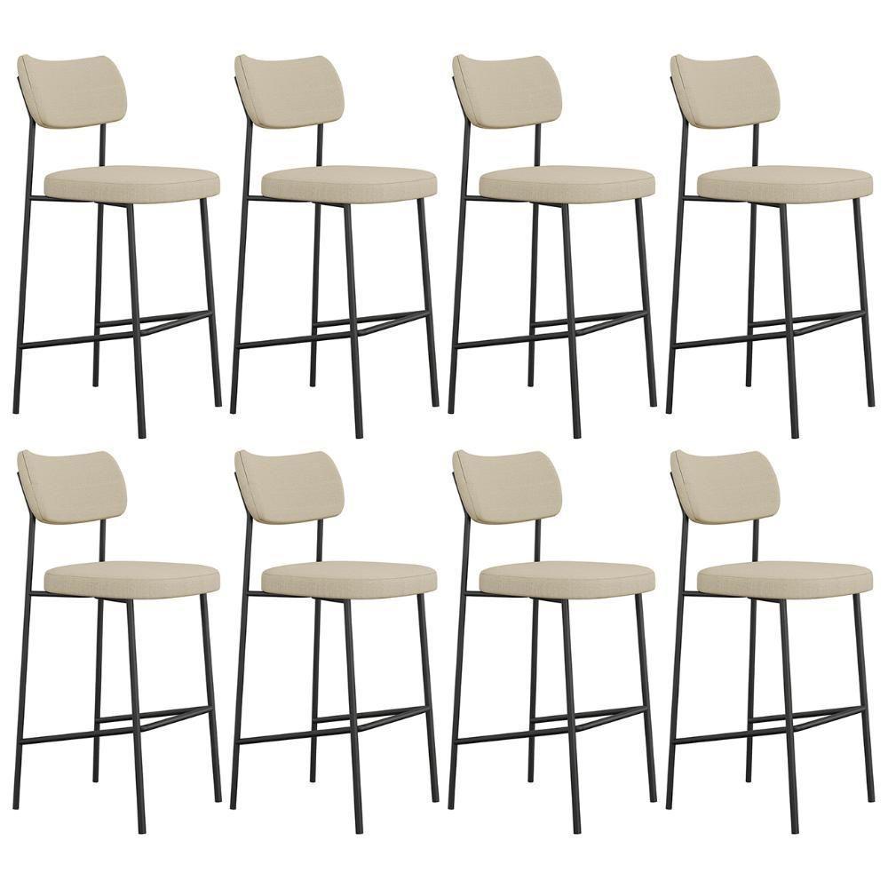 Banqueta Alta Bar Estofada Kit 8 Milli Linho Areia A14 - Mpozenato - 1