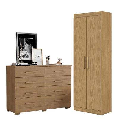 Cômoda e Armário Multiuso 2014148 2000191 8 Gavetas em MDF Puxador em MDF Amadeirado
