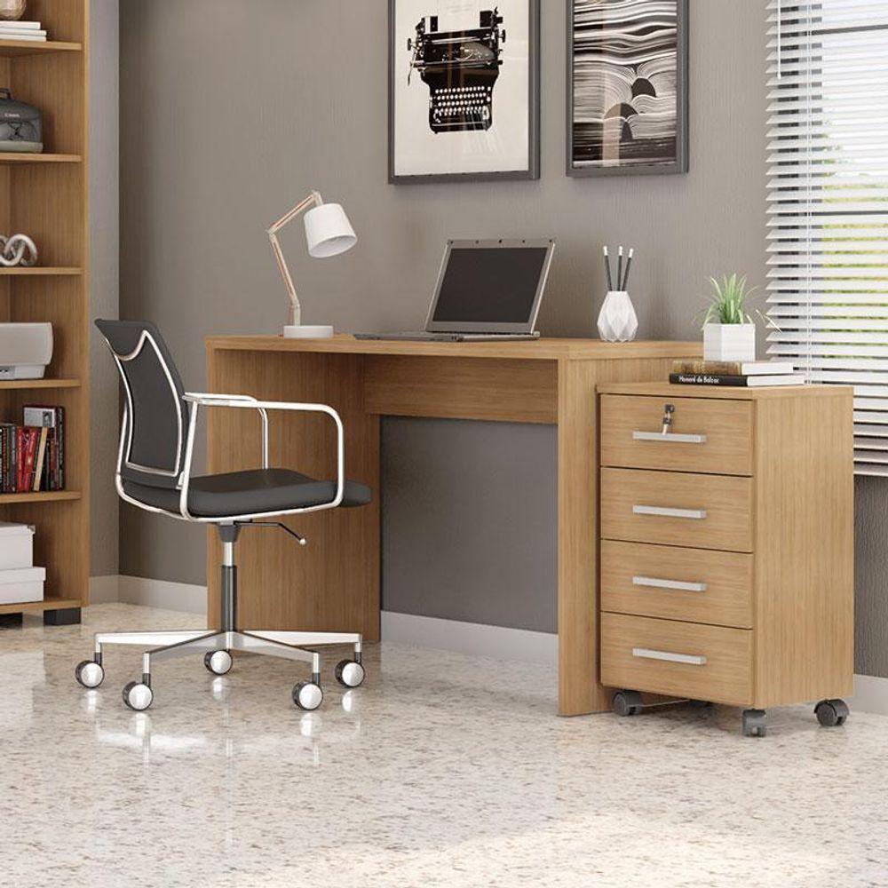 Mesa Para Computador E Gaveteiro Gávea Com Chave 4 Gavetas Freijó Fosco - Móveis Leão - 7