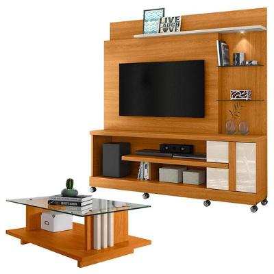 Estante Home Theater Alan Com Rodízios E Mesa De Centro Frizz Cinamomo Off White - Madetec