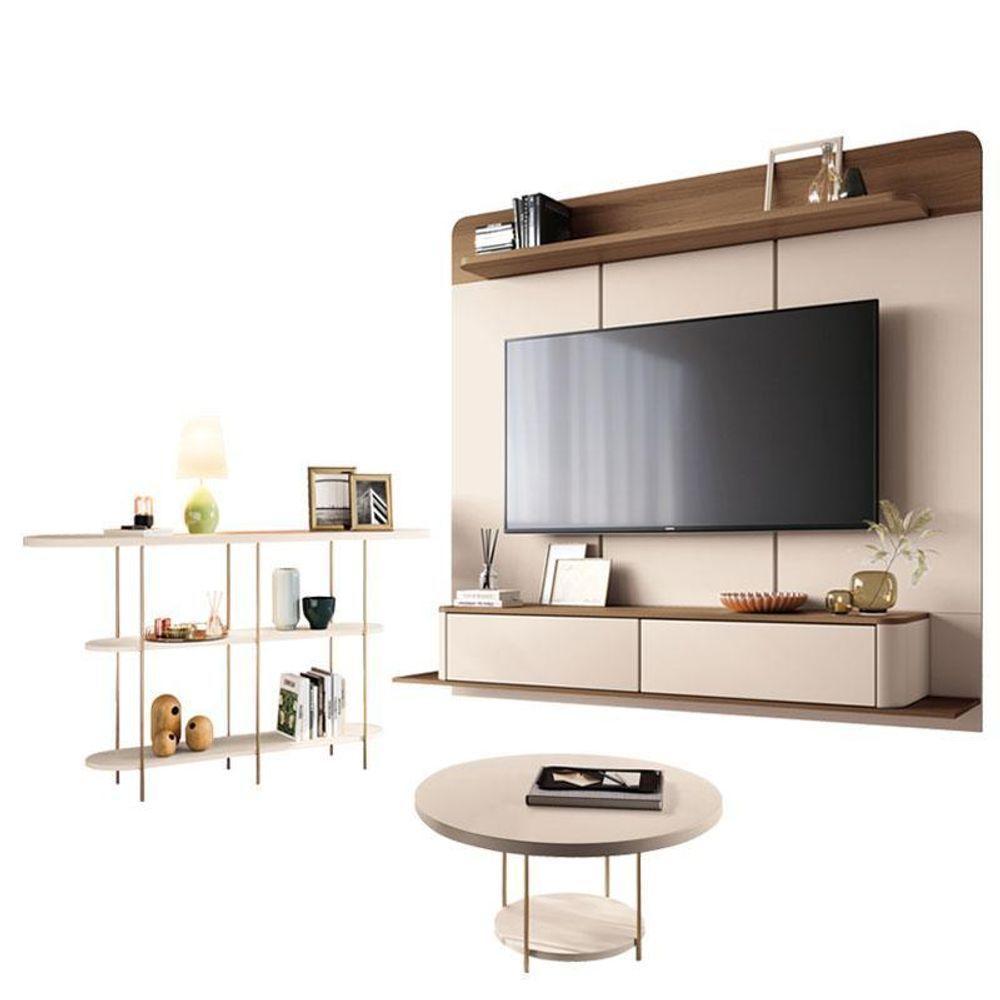 Home Suspenso Galax Castanho Off White E Aparador Infinity E Mesa De Centro Sky Off White- Hb Móveis - 1