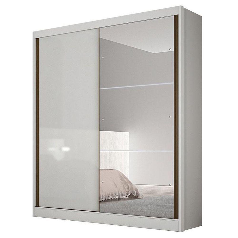 Guarda Roupa Solteiro Dante 2 Portas Neve Com Espelho – Novo Horizonte - 1