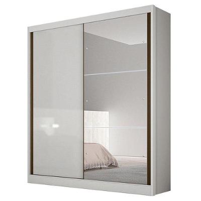 Guarda Roupa Solteiro Dante 2 Portas Neve Com Espelho – Novo Horizonte